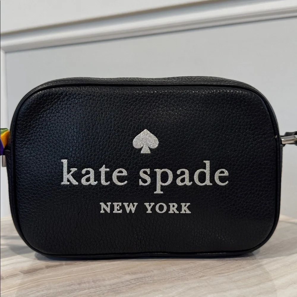 Kate Spade Bag Glitter On Mini Camera Black Pebbled Leather Crossbody